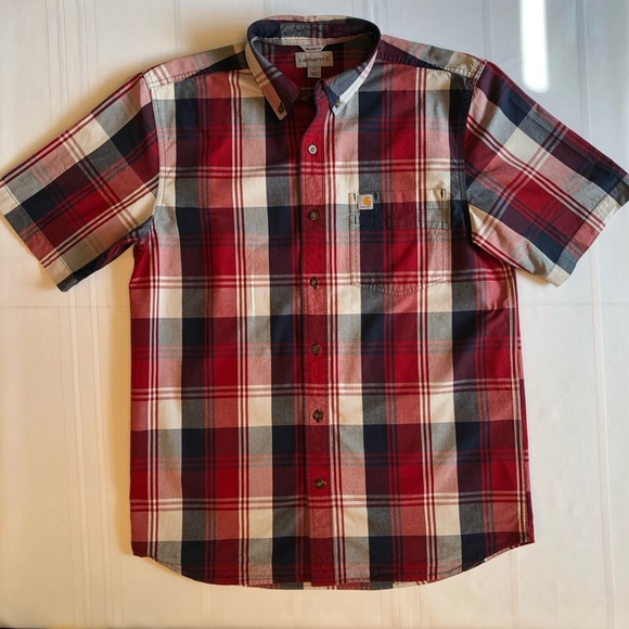Carhartt Red/Tan/Blue Casual Button Down Relaxed Fit Shirt Size M - Picture 2 of 8